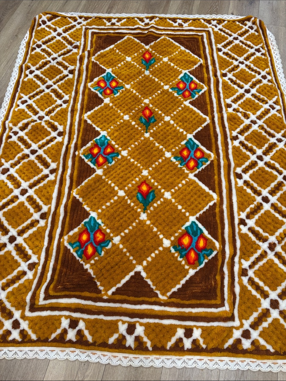Mustard Yellow Floral Chenille Throw